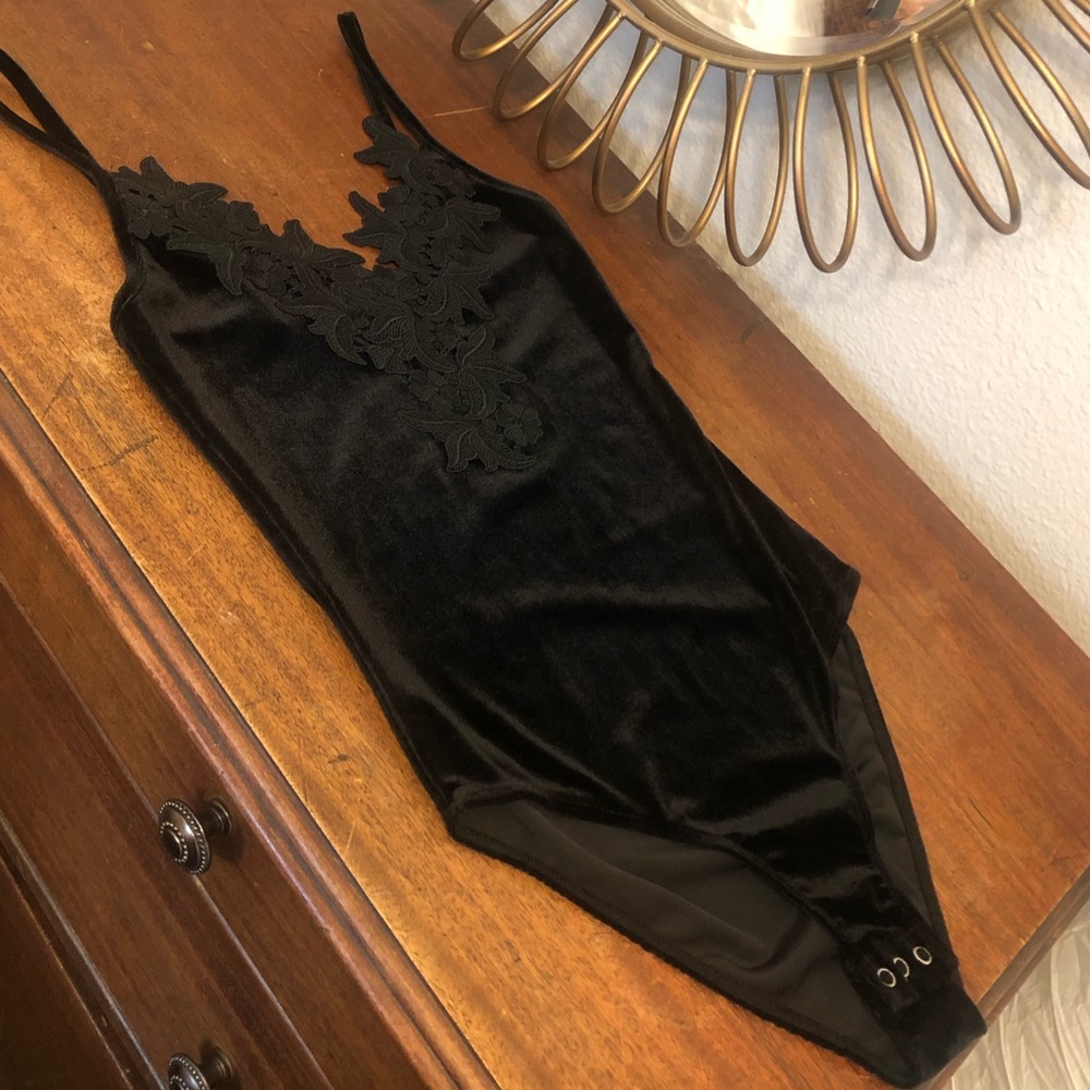 Topshop Black Velvet and Lace Bodysuit